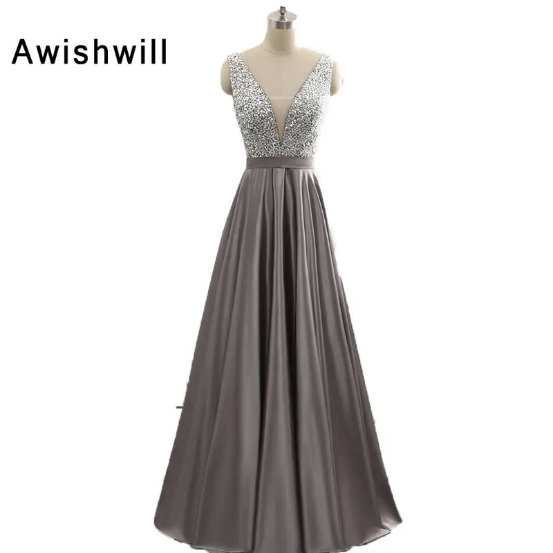 New Arrival Deep V-neck Prom Dress A-Line Satin Long Party Dress Beaded Sequined Sexy Open Back Formal Evening Dresses Women
New Arrival Deep V-neck Prom Dress A-Line Satin Long Party Dress Beaded Sequined Sexy Open Back Formal Evening Dresses Women