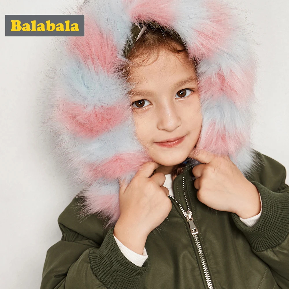 Фото Balabala/Детские Зимние шерстяные пуховые куртки с цветочным рисунком для девочек