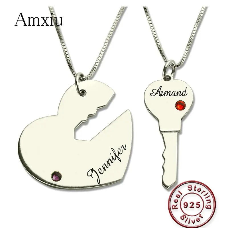 Amxiu Two Pieces 925 Sterling Silver Heart Key Necklaces Custom Names Pendant Necklace with Birthstones Jewelry for Couple Gift
Amxiu Two Pieces 925 Sterling Silver Heart Key Necklaces Custom Names Pendant Necklace with Birthstones Jewelry for Couple Gift