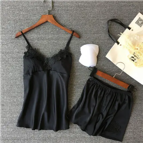 2Pcs Sexy Women's Satin Silk Lingerie Sleepwear Summer Ladies Nightwear Solid Sleeveless V-neck Pyjamas Sets
2Pcs Sexy Women's Satin Silk Lingerie Sleepwear Summer Ladies Nightwear Solid Sleeveless V-neck Pyjamas Sets