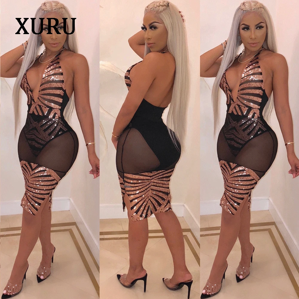 XURU new hot sexy sequin dress women's deep V sling straps women's dress perspective beads sequin nightclub dress
XURU new hot sexy sequin dress women's deep V sling straps women's dress perspective beads sequin nightclub dress