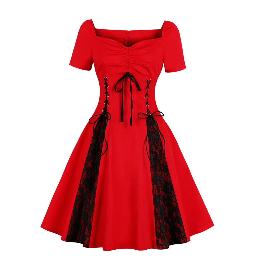 Rosetic винтажное Готическая шнуровка платье для женщин платья из хлопка на молнии