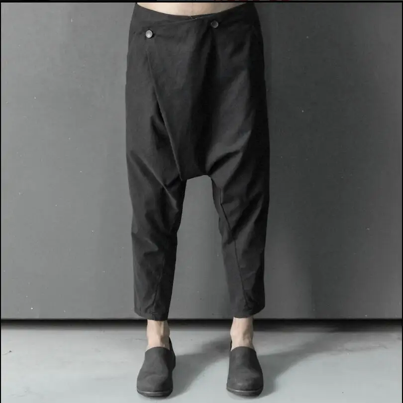 Фото M 4xl оригинальный дизайн осенние мужские Плиссированные Лоскутные штаны с большим шаговым швом хлопковые