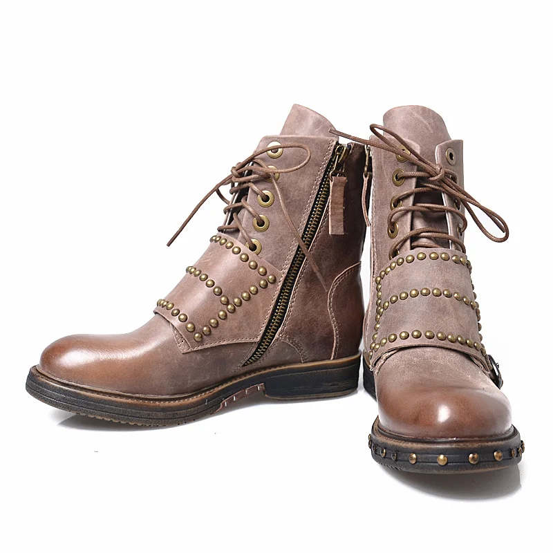 Prova Perfetto Ankle Boots for Women Punk Style Riding Boot Rivets Studded Genuine Leaather Botas Mujer Autumn Flat Boots
Prova Perfetto Ankle Boots for Women Punk Style Riding Boot Rivets Studded Genuine Leaather Botas Mujer Autumn Flat Boots