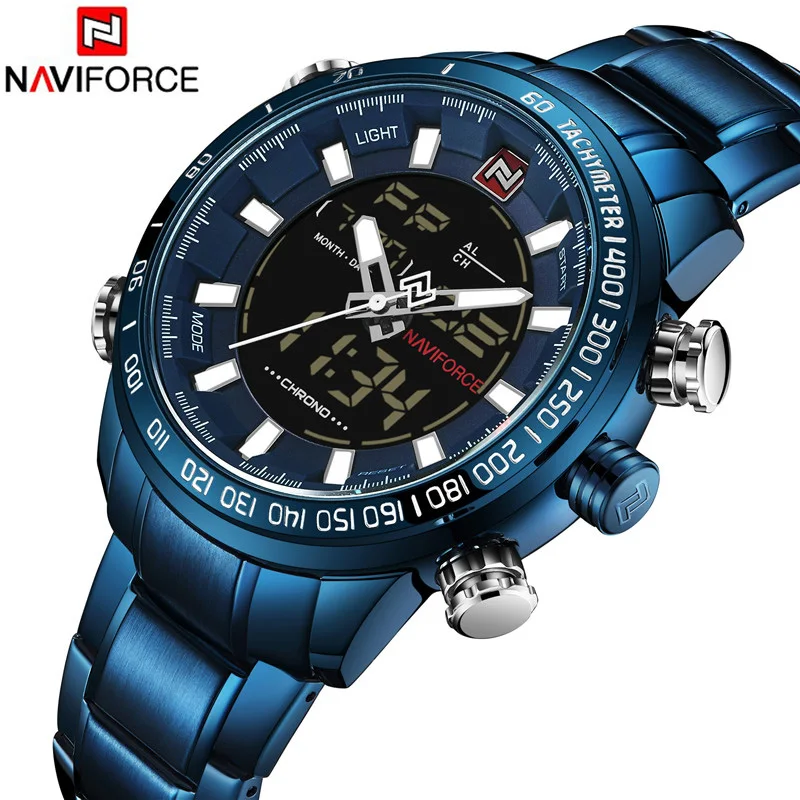 Часы наручные NAVIFORCE Мужские кварцевые цифровые спортивные брендовые Роскошные