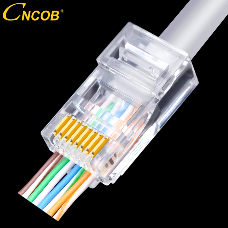 

CNCOB Cat5e RJ45 8P8C Perforated Ethernet Connectors 50u Gold-plated Modular Network Plug Network Cable Connector rj-45 30pcs