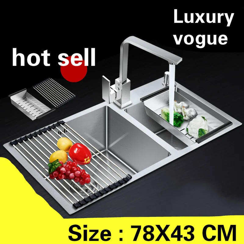 

Free shipping Apartment kitchen manual sink double groove do the dishes high quality 304 stainless steel hot sell 78x43 CM