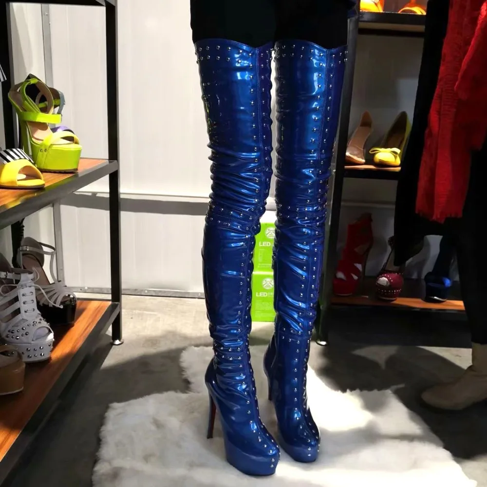 Sexy Ladies Platform Rivets Studs Patent Leather Over the knee Boots High Heel Female Thigh High Boots Performance Stage Botte
Sexy Ladies Platform Rivets Studs Patent Leather Over the knee Boots High Heel Female Thigh High Boots Performance Stage Botte