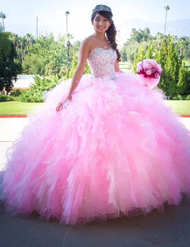 Quinceanera Dresses Pink Ball Gown Sweetheart vestidos 15 anos de princesa Ruffles Puffy Skirt Glitter Beaded Prom Dress Gowns
Quinceanera Dresses Pink Ball Gown Sweetheart vestidos 15 anos de princesa Ruffles Puffy Skirt Glitter Beaded Prom Dress Gowns