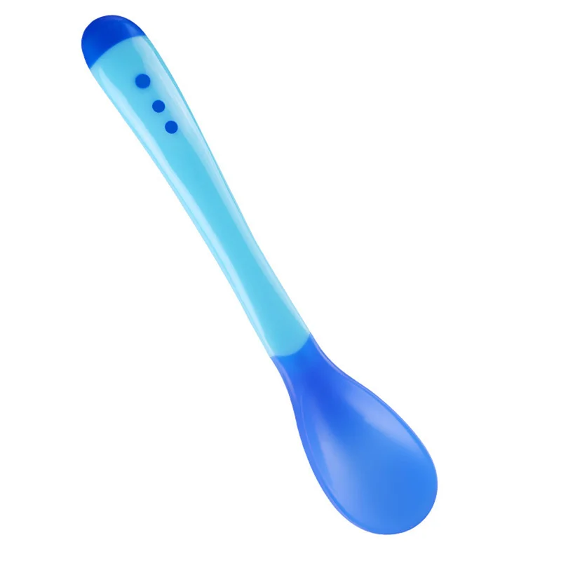 1 Set Baby Temperature Sensing Spoon and Fork, Safety Silicone Feeding Flatware Baby Feeder Utensils Feeding Spoon Tableware