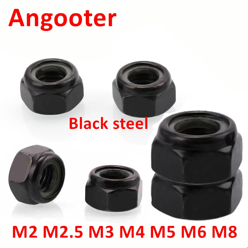 

50pcs DIN985 M2 M2.5 M3 M4 M5 M6 Black zinc carbon steel Self-locking Nut Slip Nylon Insert Lock Nuts Hex Nut Insertnuts Locknut