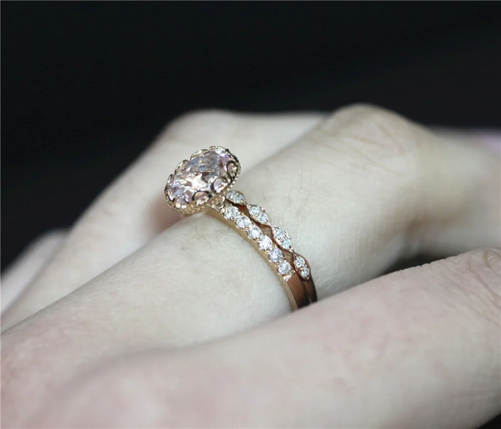 DUPUY 6*8mm Oval Cut Morganite Ring&Half Eternity Diamond Wedding Ring Set 14K Rose Gold Engagement Ring Set Vintage Bridal Set
DUPUY 6*8mm Oval Cut Morganite Ring&Half Eternity Diamond Wedding Ring Set 14K Rose Gold Engagement Ring Set Vintage Bridal Set