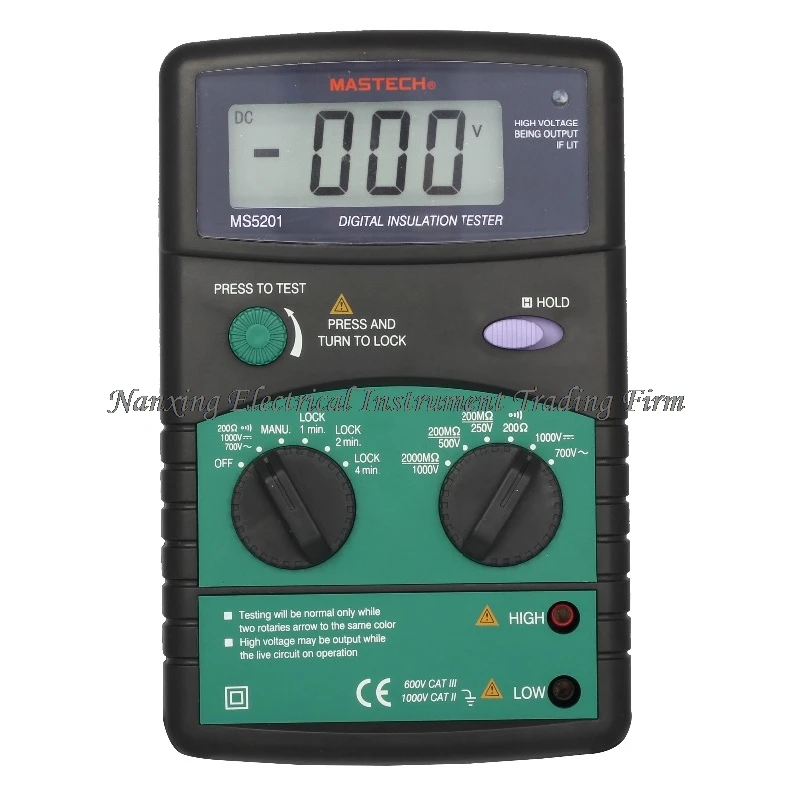 Измеритель сопротивления изоляции Mastech MS5201, цифровой, 1999 отсчетов, с звуковой светильник вой сигнализацией
Измеритель сопротивления изоляции Mastech MS5201, цифровой, 1999 отсчетов, с звуковой светильник вой сигнализацией