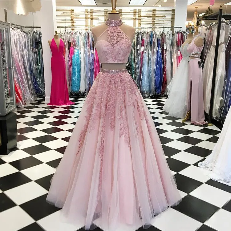 Pink Prom Dresses Two Pieces A-line Halter Tulle Lace Beaded Party Maxys Long Prom Gown Evening Dresses Robe De Soiree
Pink Prom Dresses Two Pieces A-line Halter Tulle Lace Beaded Party Maxys Long Prom Gown Evening Dresses Robe De Soiree