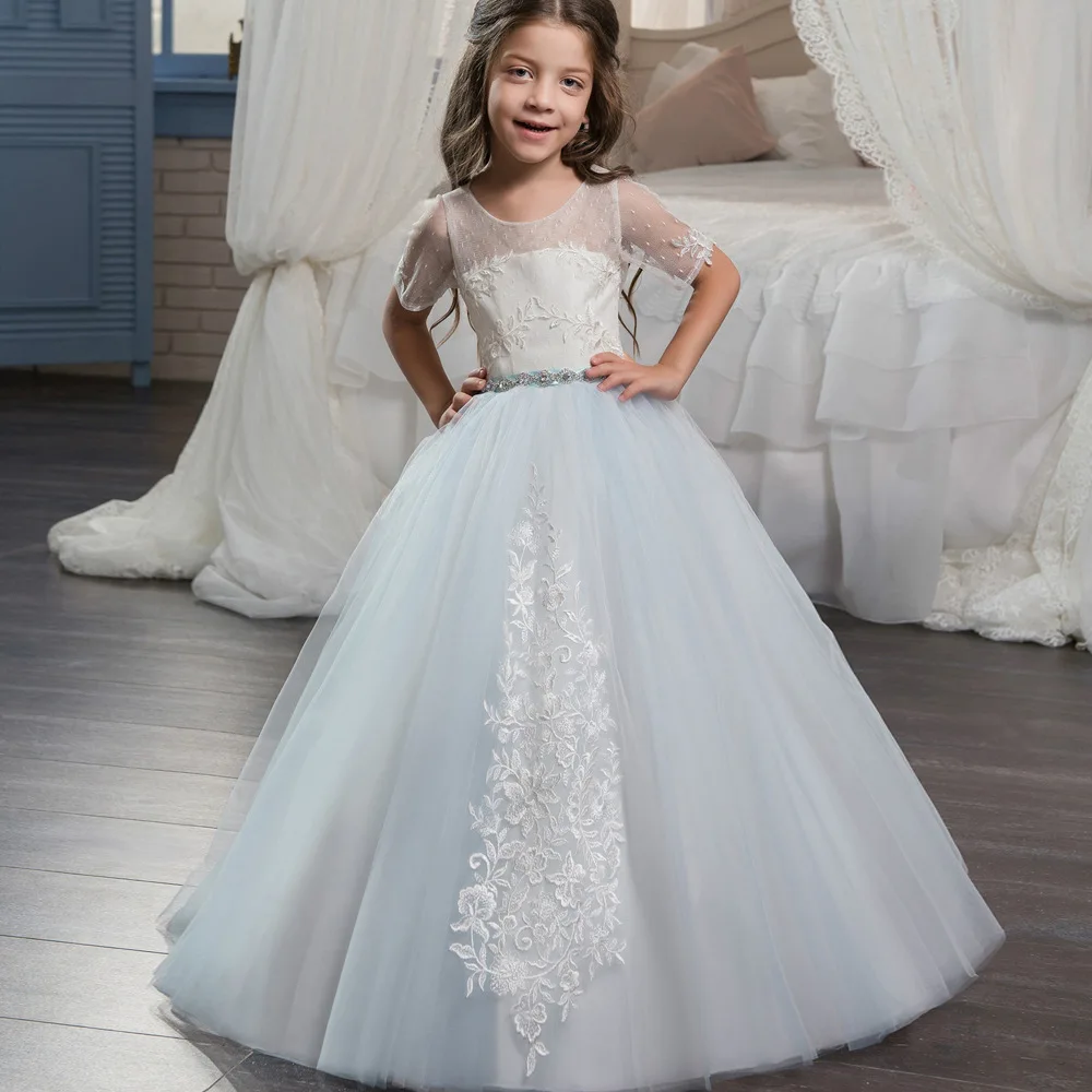 Charming Light Blue Ball Gown Flower Girl Dresses For Weddings Crystal Belt Kids Princess Pageant Dress First Communion Dresses
Charming Light Blue Ball Gown Flower Girl Dresses For Weddings Crystal Belt Kids Princess Pageant Dress First Communion Dresses