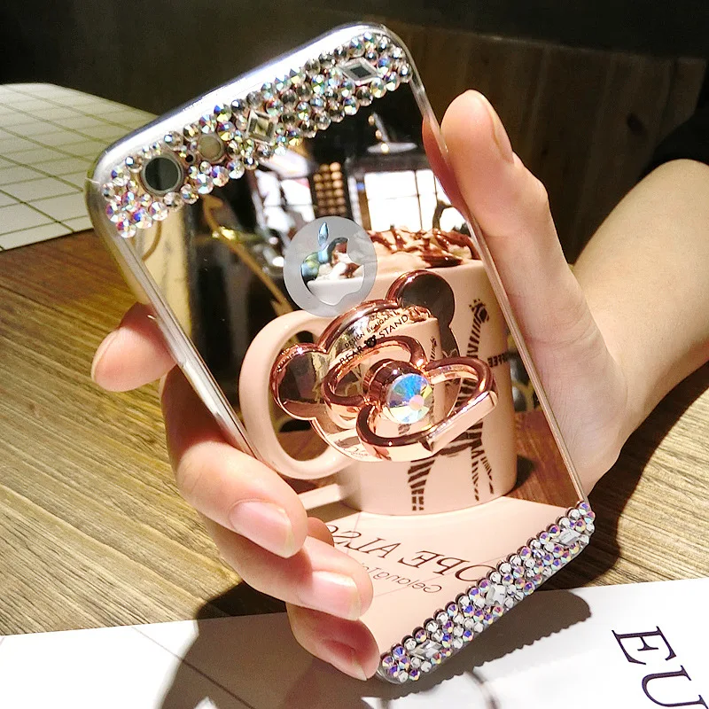 Bling Diamond Ring Holder Case For iPhone 11 Pro XS Max XR X 10 8 7 6 6S Plus 5 SE 5S Mirror Cases Coque |