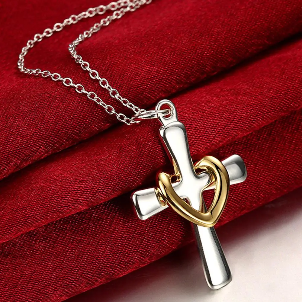 New Fashion 925 Silver Necklace Classic Cross Pendant Necklaces Gold Color Heart Necklaces Trendy Jewelry
New Fashion 925 Silver Necklace Classic Cross Pendant Necklaces Gold Color Heart Necklaces Trendy Jewelry