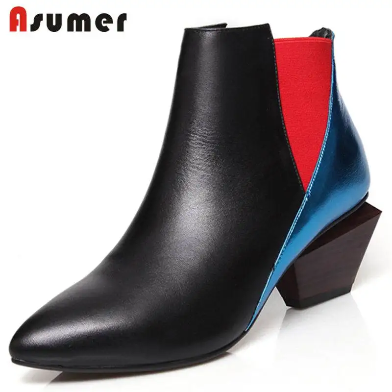 Женские ботильоны с острым носком ASUMER, из натуральной кожи, без застежки, на толстом высоком каблуке, зимние ботинки, 2022
Женские ботильоны с острым носком ASUMER, из натуральной кожи, без застежки, на толстом высоком каблуке, зимние ботинки, 2022