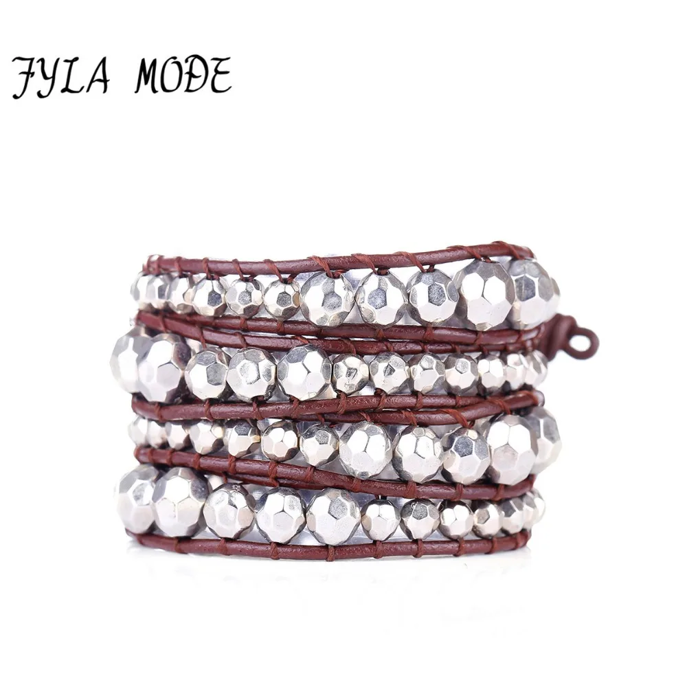Fyla Mode Unique Faceted CCB Black Silver Beads Four Leather Wrap Bracelets Wholesale Handmade Bohemian Vintage Weaving Bracelet
Fyla Mode Unique Faceted CCB Black Silver Beads Four Leather Wrap Bracelets Wholesale Handmade Bohemian Vintage Weaving Bracelet