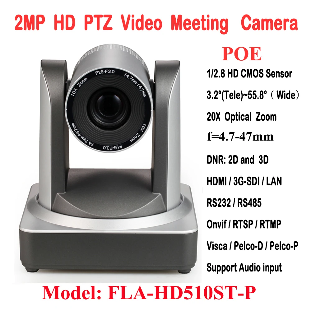 2MP 1080p60fps H.265 10x Optical Zoom video conference equipment Onvif PTZ POE IP Camera Rtsp RTMP with 3G-SDI HDMI Outputs
2MP 1080p60fps H.265 10x Optical Zoom video conference equipment Onvif PTZ POE IP Camera Rtsp RTMP with 3G-SDI HDMI Outputs