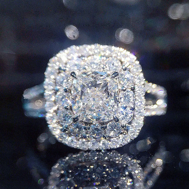 Cener 1ct 6 мм Твердое 18K Белое Золото DF цвет подушка вырезать Moissanite двойной Halo Кольцо