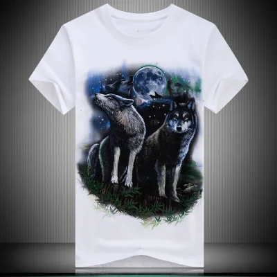Мужская футболка из хлопка с 3D Цифровым принтом в виде звездного волка свободная