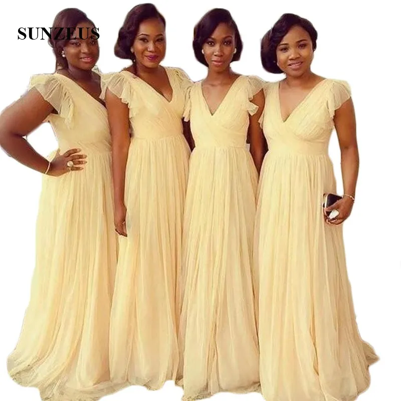 African Yellow Chiffon Prom Dresses A-Line V Neck Ruffles Sleeve Bridesmaid Dresses Long Black Girls Wedding Party Gowns SBD28
African Yellow Chiffon Prom Dresses A-Line V Neck Ruffles Sleeve Bridesmaid Dresses Long Black Girls Wedding Party Gowns SBD28