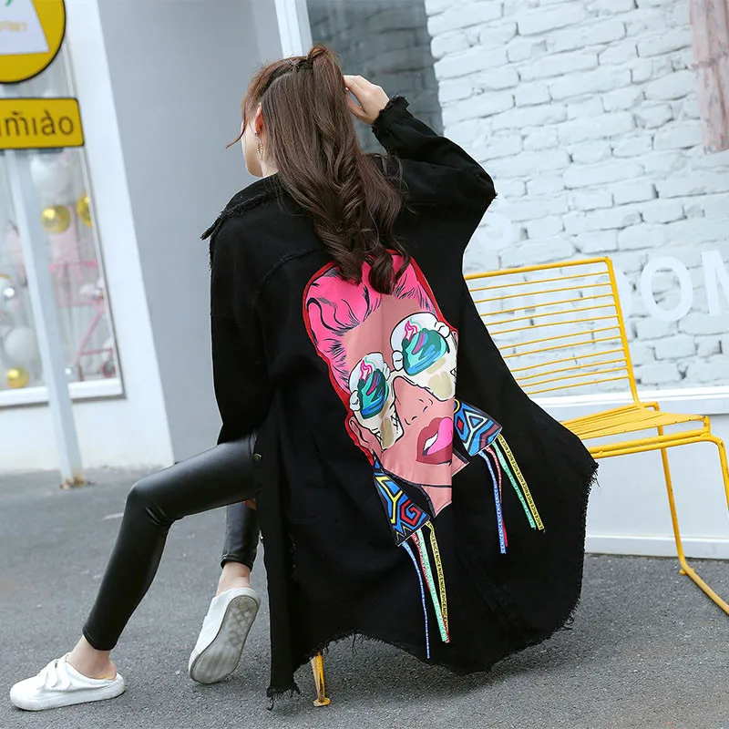 2019 New Boyfriend Style Printed Casual Loose Black Vintage Hole Burr Denim Jacket Women Long Sleeve Coat Jackets Women's Tops
2019 New Boyfriend Style Printed Casual Loose Black Vintage Hole Burr Denim Jacket Women Long Sleeve Coat Jackets Women's Tops