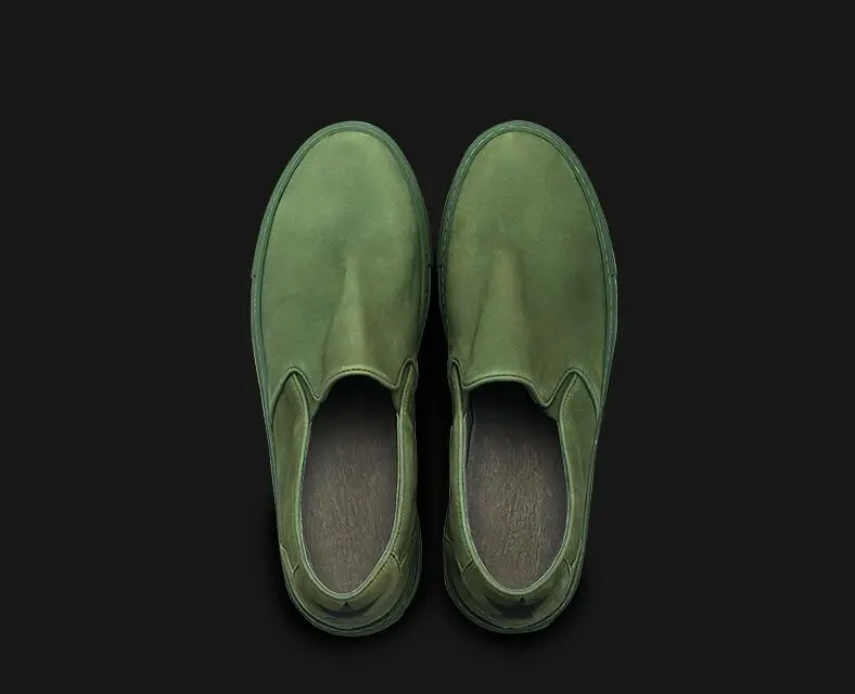 

Slip on Summer Flats loafers men's dress shoes smart casual elastic band genuine leather Moccasin Gommino vintage green loafer
