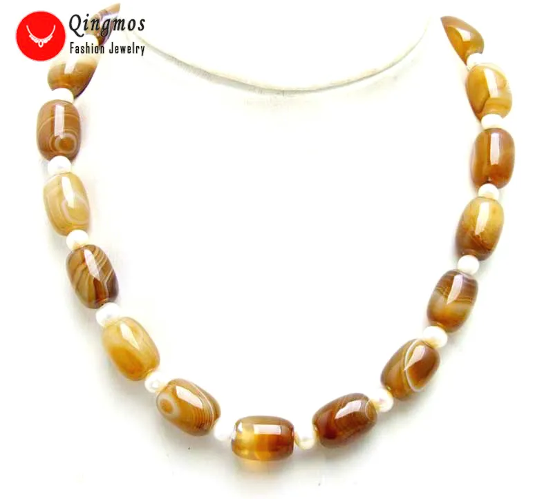 Qingmos Natural Red Striped Agates Chokers Necklace for Women with 12*16mm Barrel Shape Agates and White Pearl Necklace Jewelry
Qingmos Natural Red Striped Agates Chokers Necklace for Women with 12*16mm Barrel Shape Agates and White Pearl Necklace Jewelry