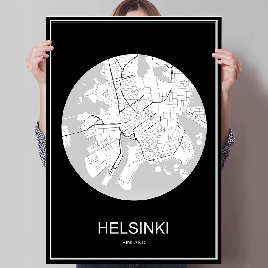 Абстрактный карта городов мира Хельсинки Финляндия печать плаката на Бумага или