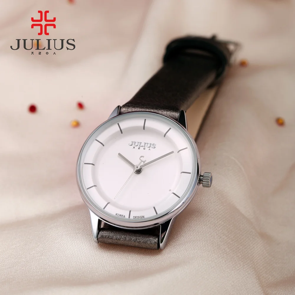 Женские и мужские часы JULIUS ультратонкие с кожаным ремешком недорогие