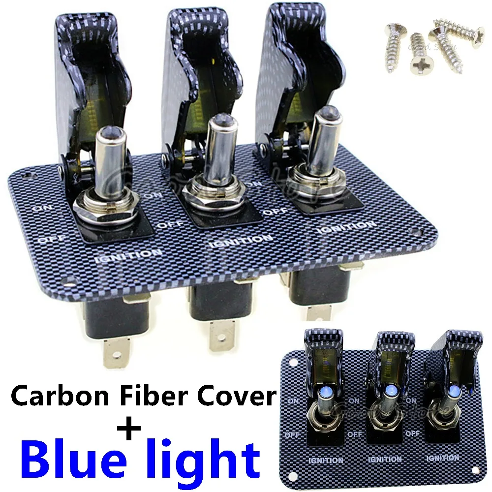 

1PCS 3X12V Carbon cap Blue light LED Safety Cover Aircraft Toggle Switch Carbon Fiber Surface Panel TG