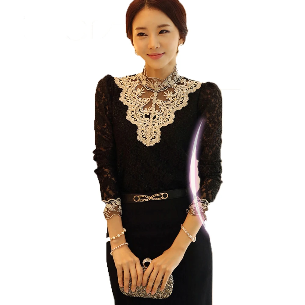 Women Clothing Long Sleeve Tshirt High Collar Chiffon Lace t-Shirt Casual Patchwork Lace Tops Slim Beaded Lace T shirt
Women Clothing Long Sleeve Tshirt High Collar Chiffon Lace t-Shirt Casual Patchwork Lace Tops Slim Beaded Lace T shirt