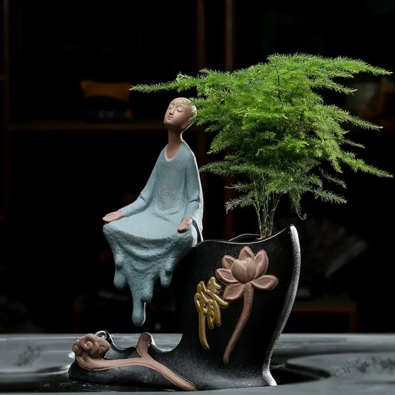 2 Pcs/set Zen Buddha Statue Monk Figurine Sculptures Buddhist Ceramic Art&Craft Home Decoration R59