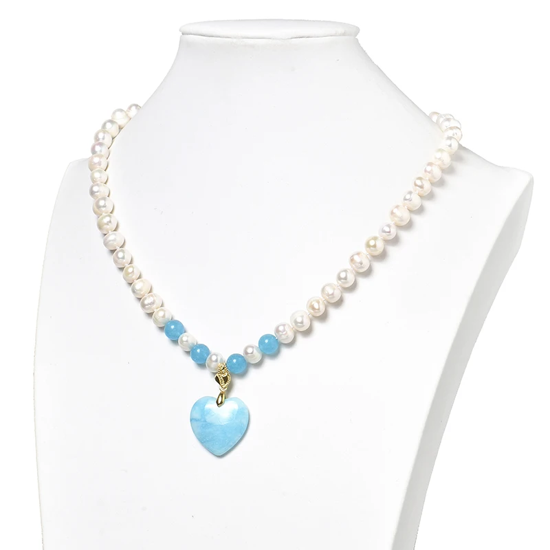 8-9mm White and Blue Beads with Blue Heart-shaped 25*24*6mm Pendant for Natural Pearls Necklace 18inch Preferred Gifts H505
8-9mm White and Blue Beads with Blue Heart-shaped 25*24*6mm Pendant for Natural Pearls Necklace 18inch Preferred Gifts H505