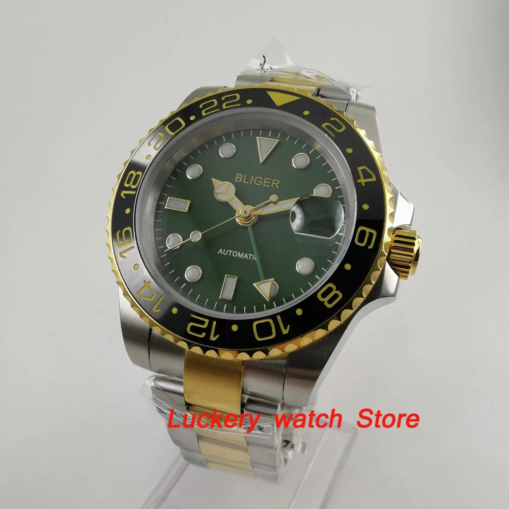 

BLIGER 40mm green dial Luminous saphire glass;black Ceramic Bezel SUB Automatic movement men's watch-BA40