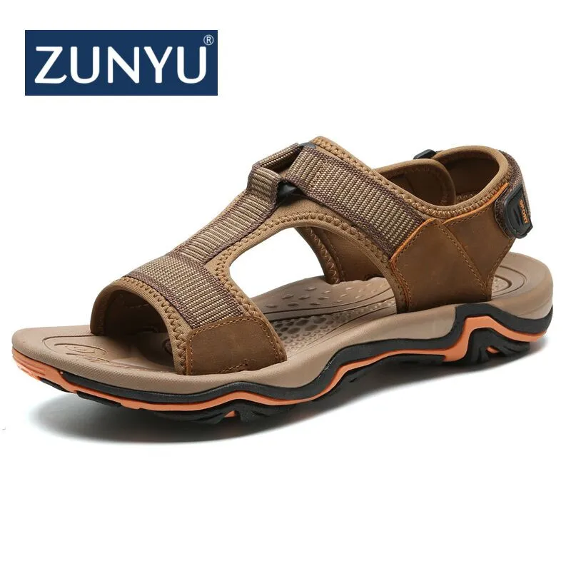 ZUNYU/Брендовые мужские кожаные сандалии модные шлепанцы Мужская дышащая летняя