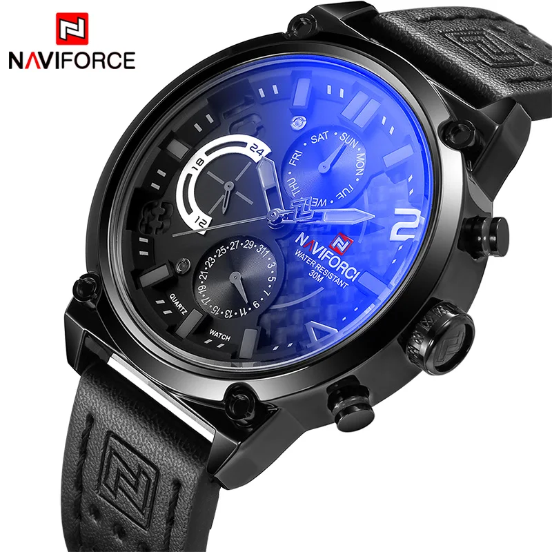 NAVIFORCE Лидирующий бренд Для мужчин s модные спортивные часы полный Сталь кварцевые