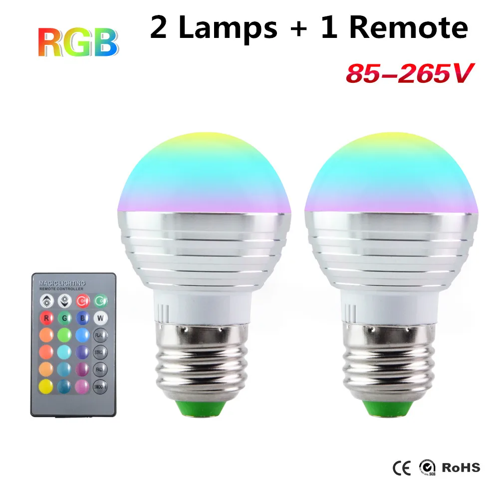 

RGB LED Bulb E27 E14 3W LED Lamp Light 110v 220v Led Spotlight Candle Light 16 Color Change Ampoule Led 2 Lamps + 1 Remote