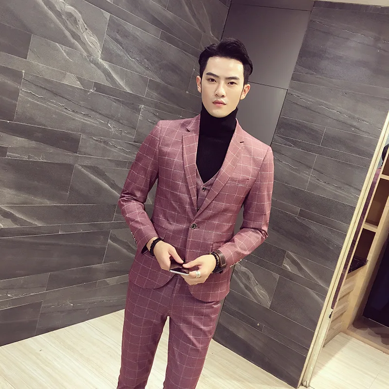free shipping plus size M-5XL Korean new fashion mens pink suits slim fit casual business plaid 3 piece set wedding suit for men
free shipping plus size M-5XL Korean new fashion mens pink suits slim fit casual business plaid 3 piece set wedding suit for men