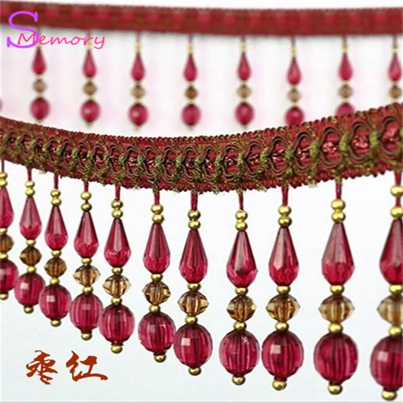 

12M Crystal beads Curtain Trim Lace Tassels Europe Curtain Hanging Ball Tie Back Straps Holders Accessories Home Decoration