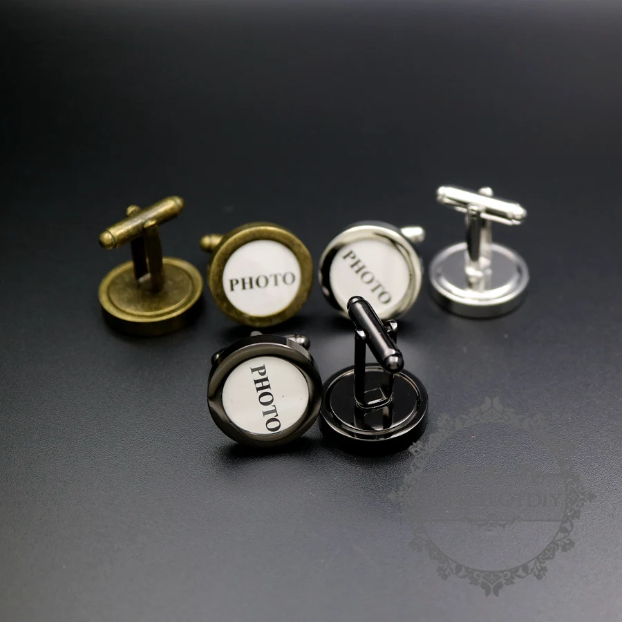 

14mm round silver,gun black,bronze bezel tray photo frame brass cuff links wedding photo cufflinks blank supplies 1500139