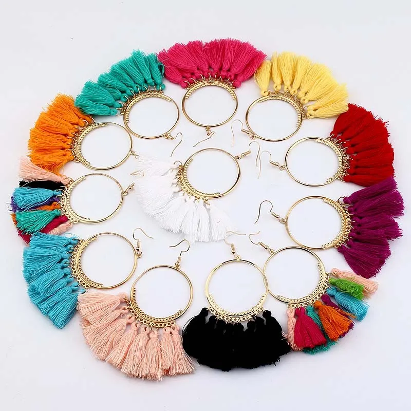 

Boho Statement Tassel Earrings For women vintage Big Round Drop Dangle Earrings Bridal Wedding Party Fringed 2019 Jewelry Gift