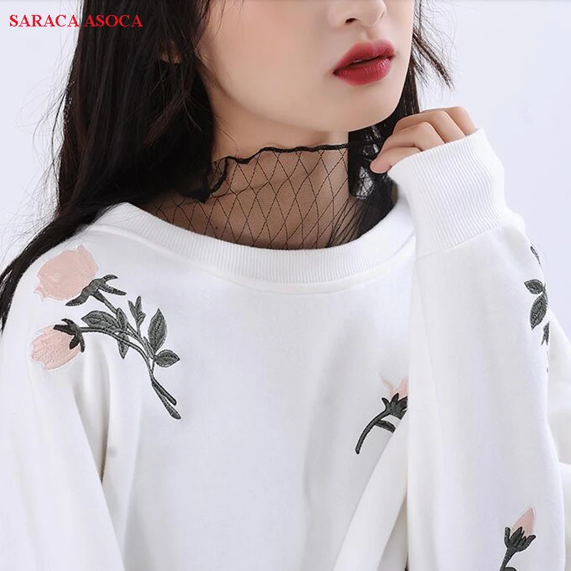 

Fashion Lace Perspective Black Standing Detachable Collars Women All Match Lace Fishing Net Sweater Faek Collar Lady A335