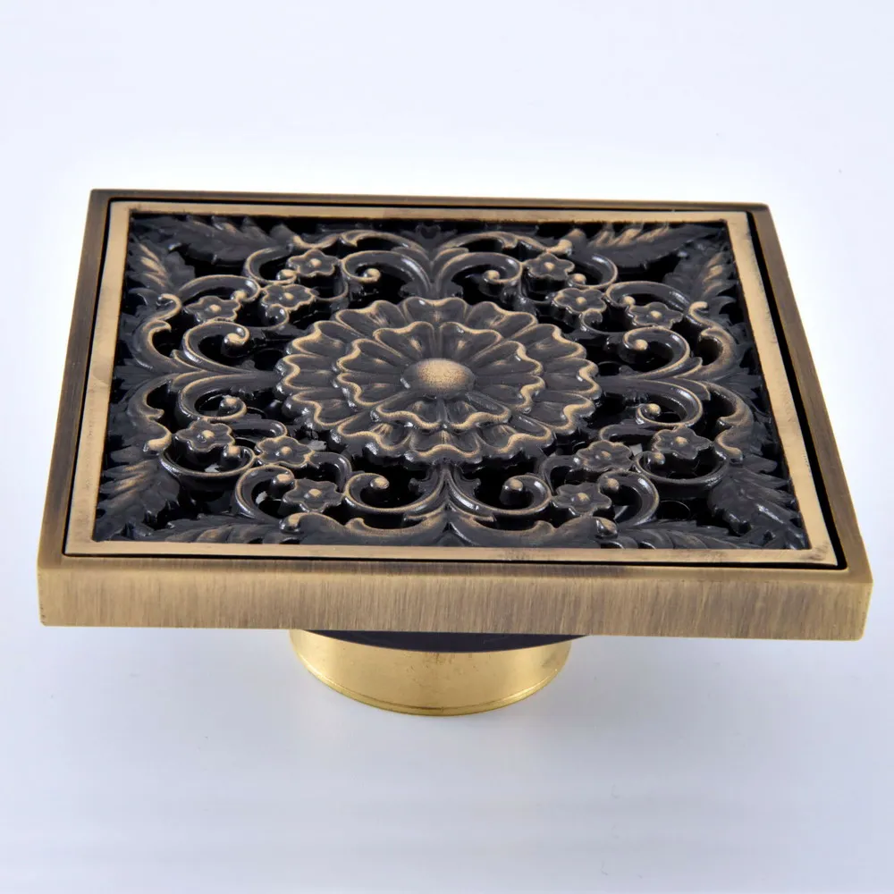 Antique Brass Vintage Carved Flower Pattern Bathroom Shower Drain 4" Square Floor Drain Waste Grates Bathroom Accessory mhr074
Antique Brass Vintage Carved Flower Pattern Bathroom Shower Drain 4" Square Floor Drain Waste Grates Bathroom Accessory mhr074