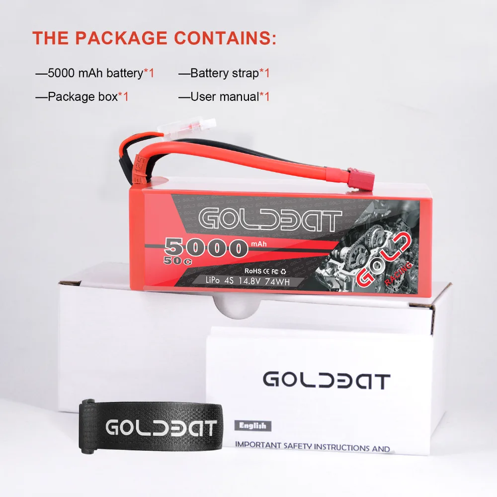 GOLDBAT 5000mAh 14.8V LiPo Battery for RC 4S 50C battery lipo with Deans T Plug for RC Buggy Truggy Crawler Monster Boat Truck
GOLDBAT 5000mAh 14.8V LiPo Battery for RC 4S 50C battery lipo with Deans T Plug for RC Buggy Truggy Crawler Monster Boat Truck