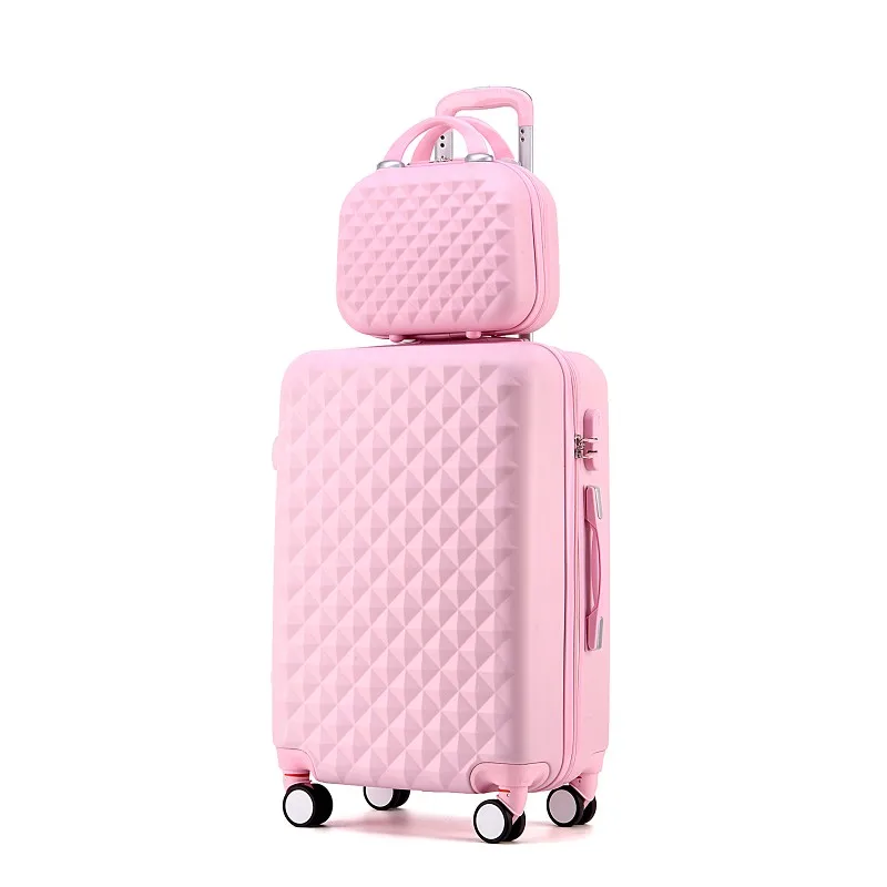 14 + 24 дюймов розовый женский мультяшный чемодан набор Вертушка для багажа тележка