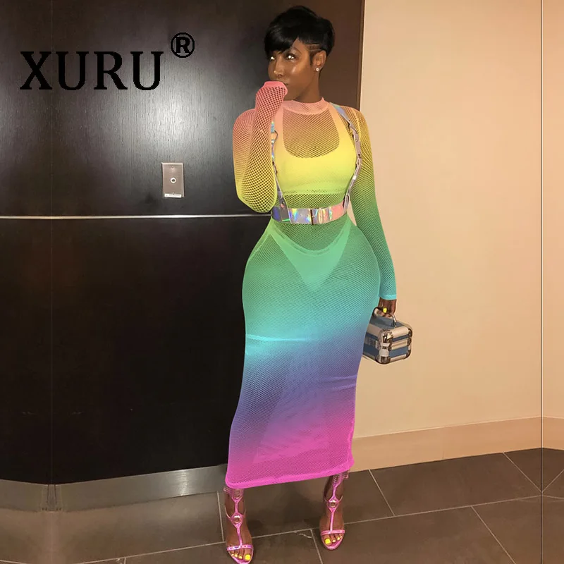 XURU summer new hot women's print dress hollow perspective mesh gradient dress club party nightclub sexy dress without belt
XURU summer new hot women's print dress hollow perspective mesh gradient dress club party nightclub sexy dress without belt