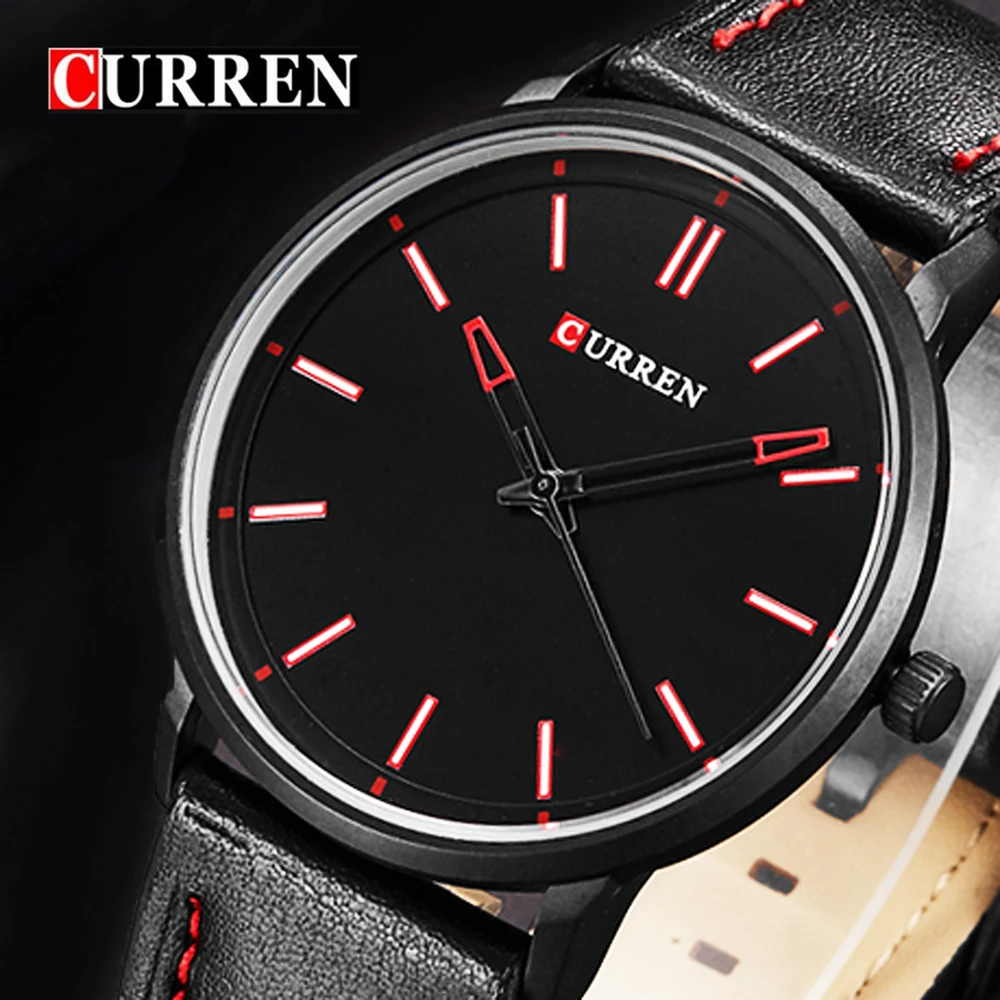 CURREN Brand Luxury Genuine leather Casual Sport Watch Men Urltra Thin Case Fashion Male Watches Quartz-Watch Relogio Masculino | Наручные
